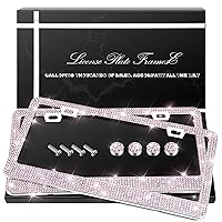 2 Pack Bling License Plate Frames, Sparkly Rhinestone Diamond Car License Plate Cover for Women, Stainless Steel Car Accessories with Glitter Crystal Caps (Light Rose)