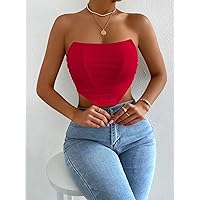 Women's Tops Shirts Sexy Tops for Women Asymmetrical Hem Tube Top Shirts for Women (Color : Red, Size : Medium)