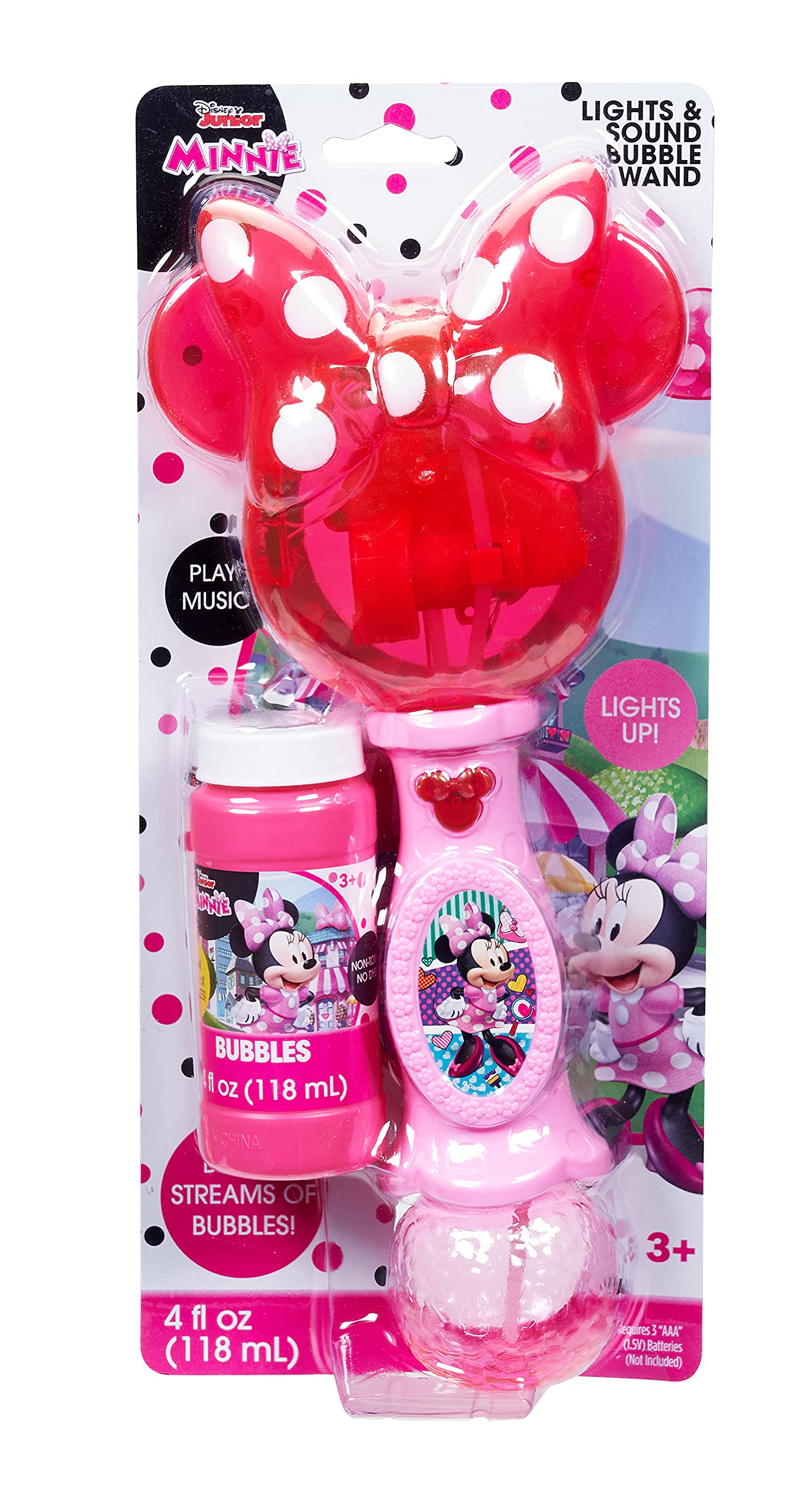 Little Kids Disney Minnie Mouse Light and Sound Musical Bubble Wand, Includes Bubble Solution, Multi (2051)