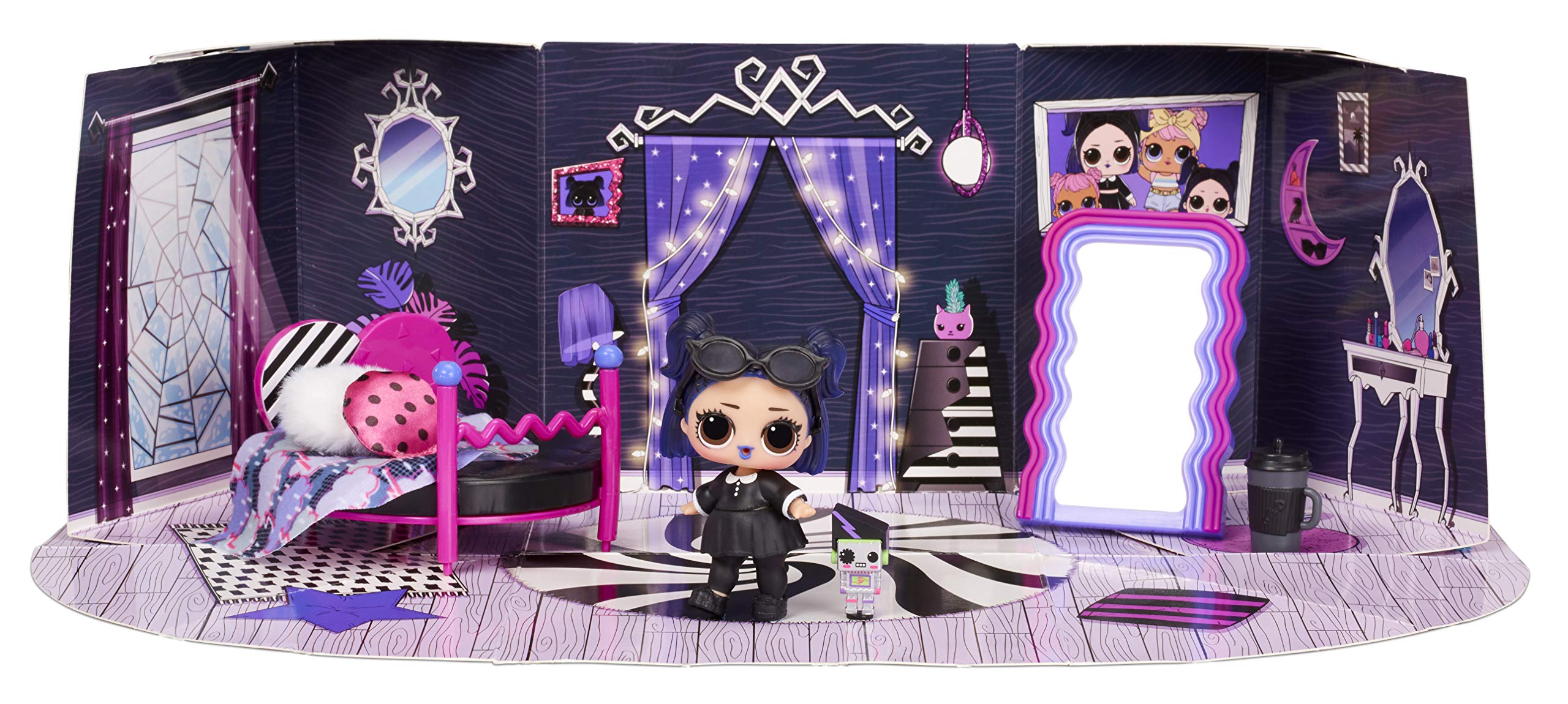 LOL Surprise Furniture Cozy Zone with Dusk Doll and 10+ Surprises, Doll Bedroom Furniture Set, Accessories