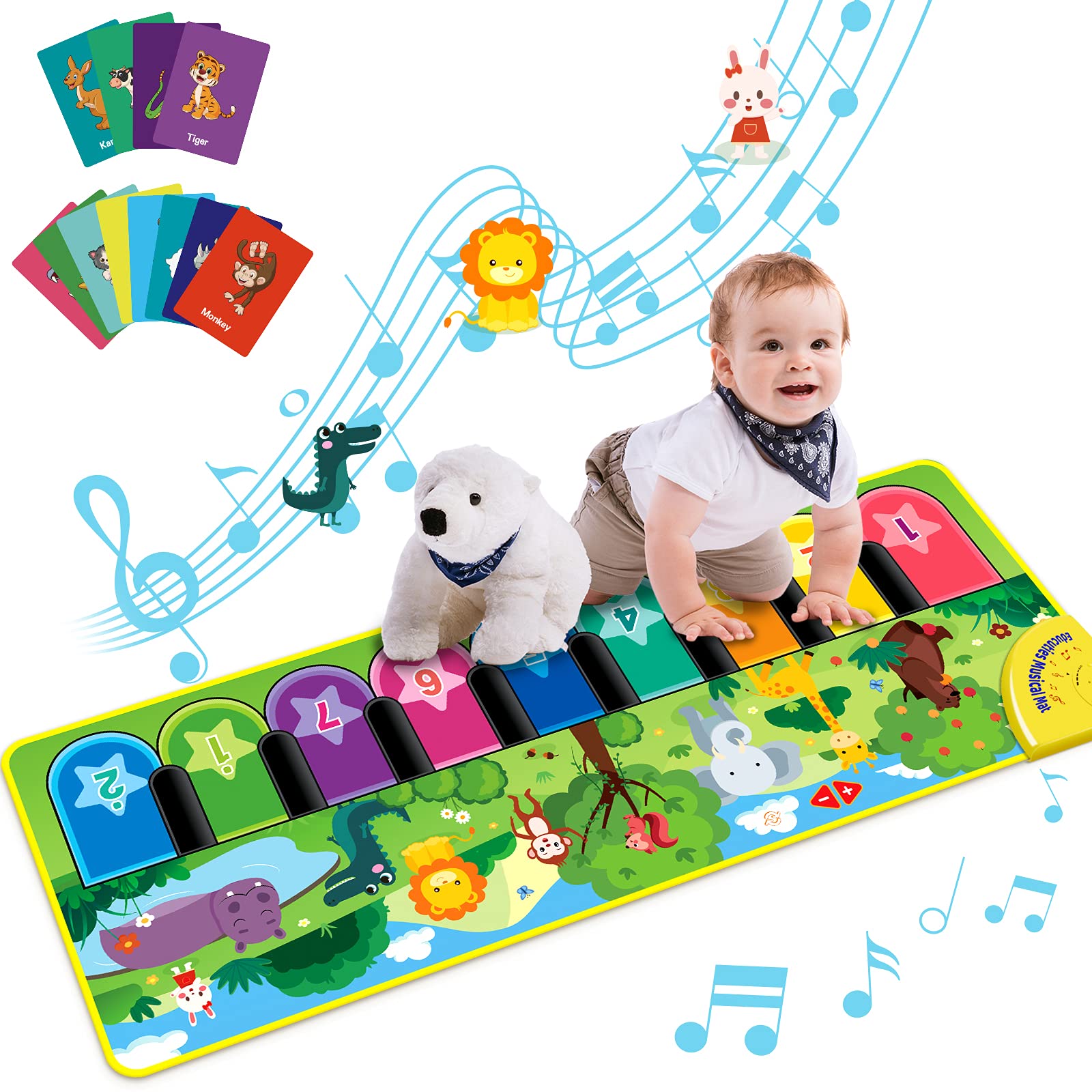 EduCuties Floor Piano Mats, Baby Musical Keyboard Touch Playmat Toys for Toddlers with Different Animal Music Sound for Early Learning Education, Blanket Birthday Gift for Baby Boys Girls