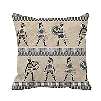 Throw Pillow Cover Antique Ancient Greek Fighting People and Traditional Ethnic Vintage 20x20 Inches Pillowcase Home Decorative Square Pillow Case Cushion Cover