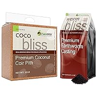 Plantonix Coco Bliss (10lbs) + Worm Bliss (8 Qts) - Organic Coco Coir Brick - Potting Soil Mix for Plants, Herbs, Gardening - Organic Earthworm Castings - OMRI-Listed Worm Fertilizer for Plants