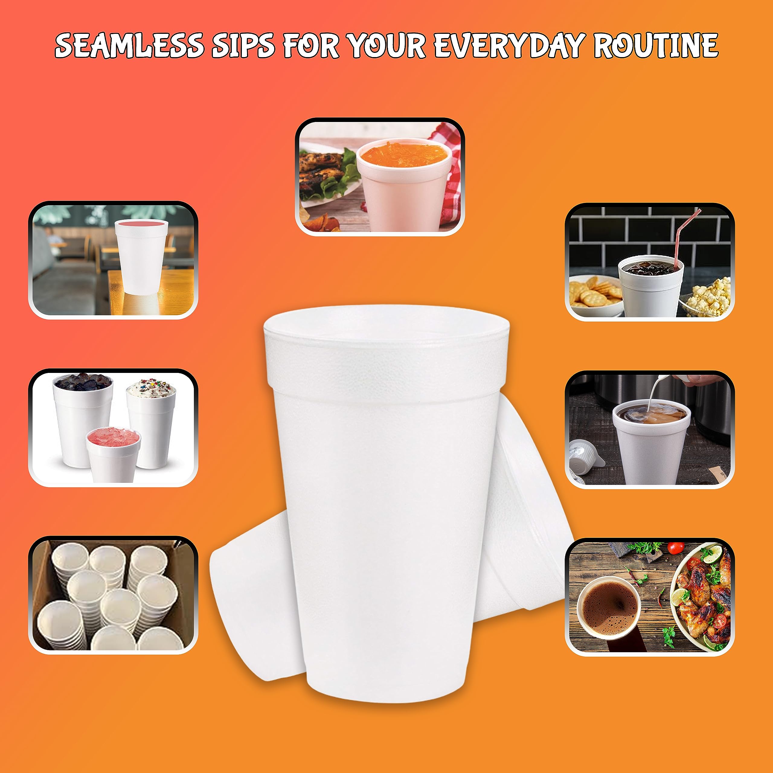 Concession Essentials 12oz Disposable White Foam Cups - Pack of 100ct (CE-Foam Cups 12-100ct)