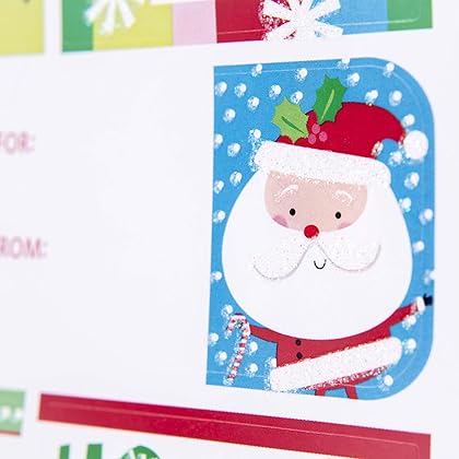Hallmark Christmas Gift Tag Stickers (96 Labels; Santa, Trees, Blue, Glitter)