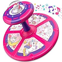 Unicorn Sit and Spin Toy, Birthday Gift for Girls Age 1 2 3 4 Years Old, Toddler Toys, with LED and Music, 360° Spin