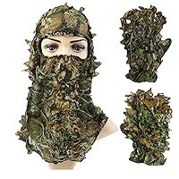 2-Piece Set Ghillie Camouflage 3D Leafy Full Face Mask Camo Hunting Gloves, Turkey Camo Hunter Hunting Accessories for Turkey Hunting Fishing Hunting Tactical Camouflage
