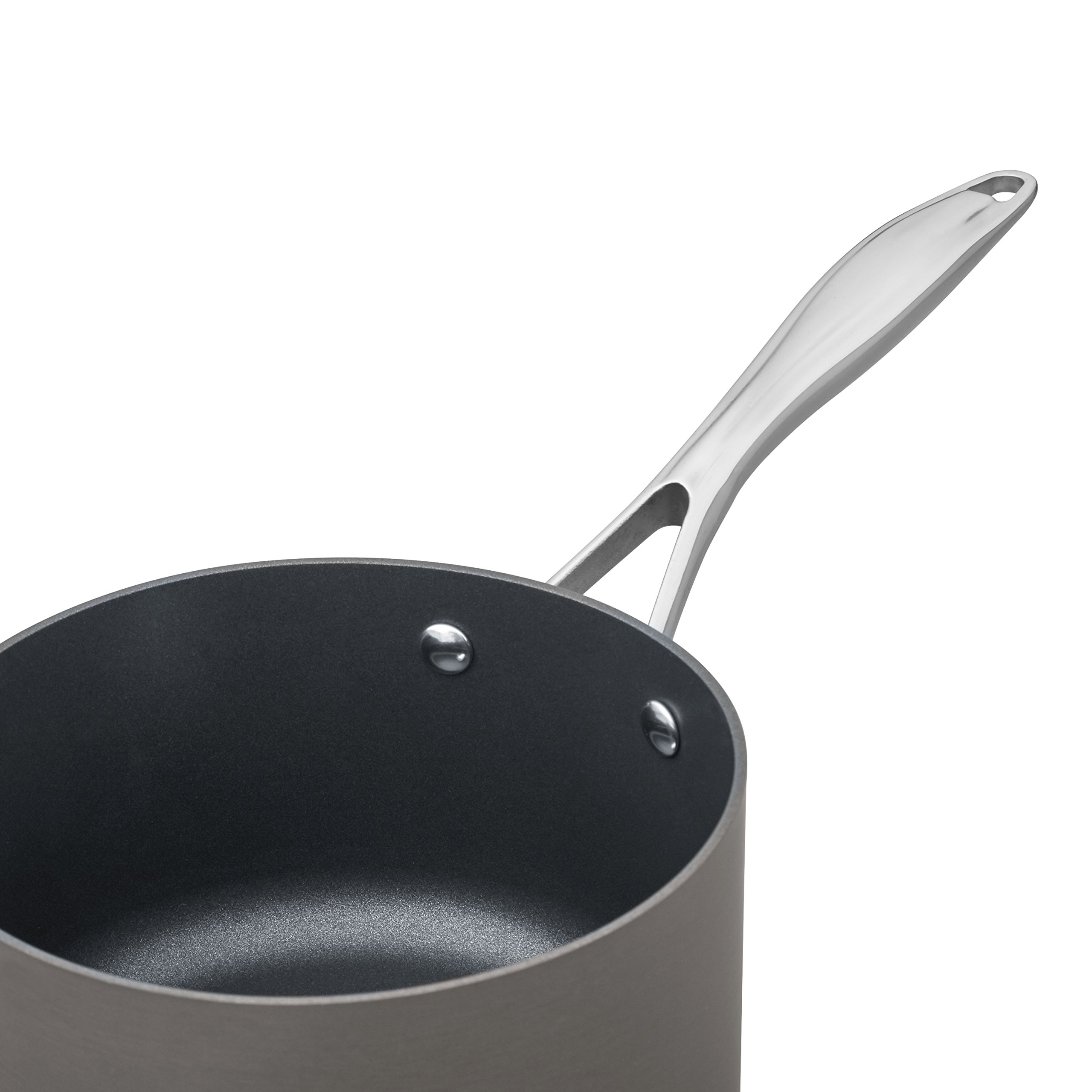 Amazon Brand - Stone & Beam Sauce Pan With Lid, 2-Quart, Hard-Anodized Non-Stick Aluminum, Gray