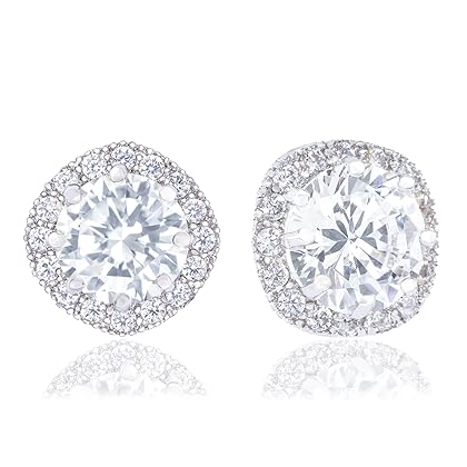 ORROUS & CO 18K Gold Plated CZ Simulated Diamond Stud Earrings for Women, Hypoallergenic, 1.9 Carat