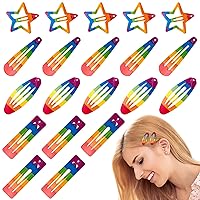 20 PCS Colorful Snap Hair Clips, Cute Star Metal Hair Clips for Women, Rectangle Hair Barrettes, Drop Shape Hair Pins for Daily Use or Parties, 1.19-1.93in