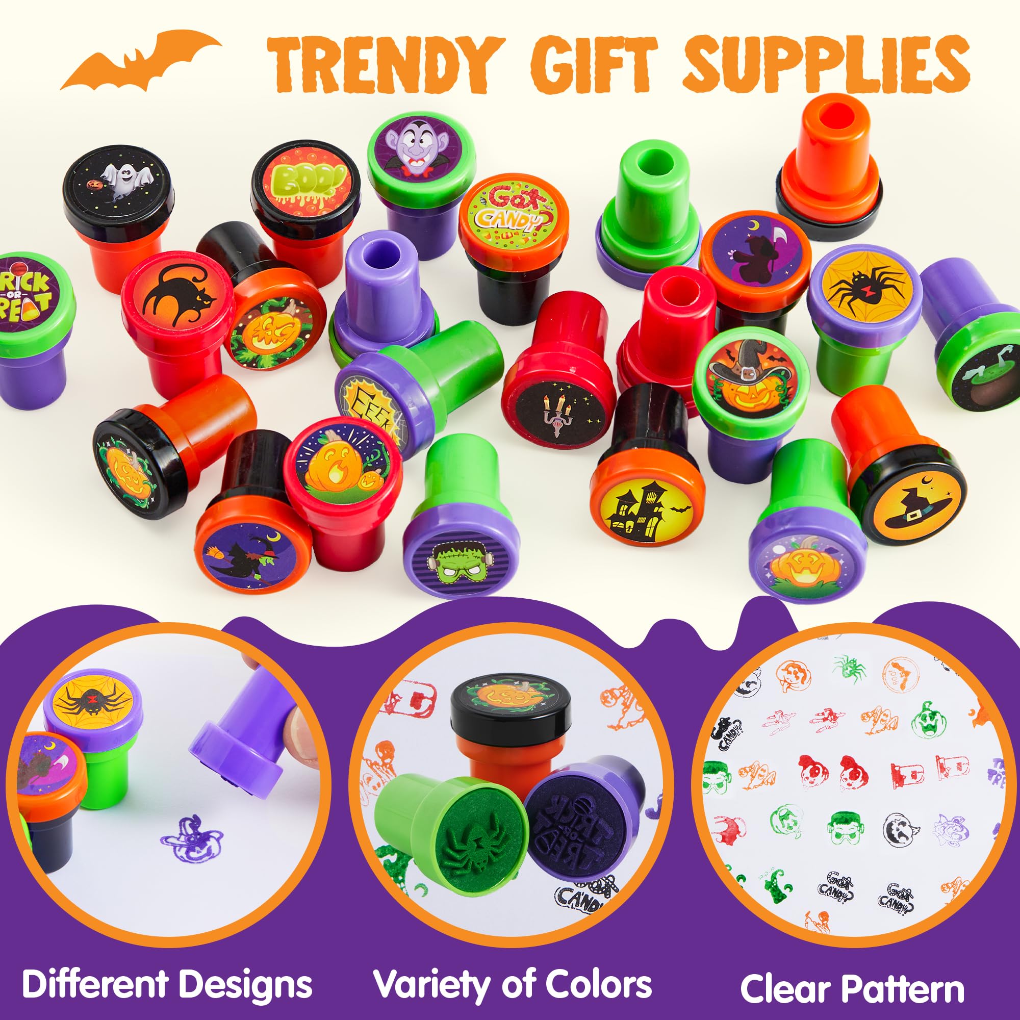 JOYIN 50 Pieces Halloween Assorted Stamps Kids Self Ink Stamps, 25 Designs Plastic Stamps, Trick Or Treat Stamps, Spooky Stamps for Halloween Party Gifts, Game Prizes, Halloween Goodies Bags