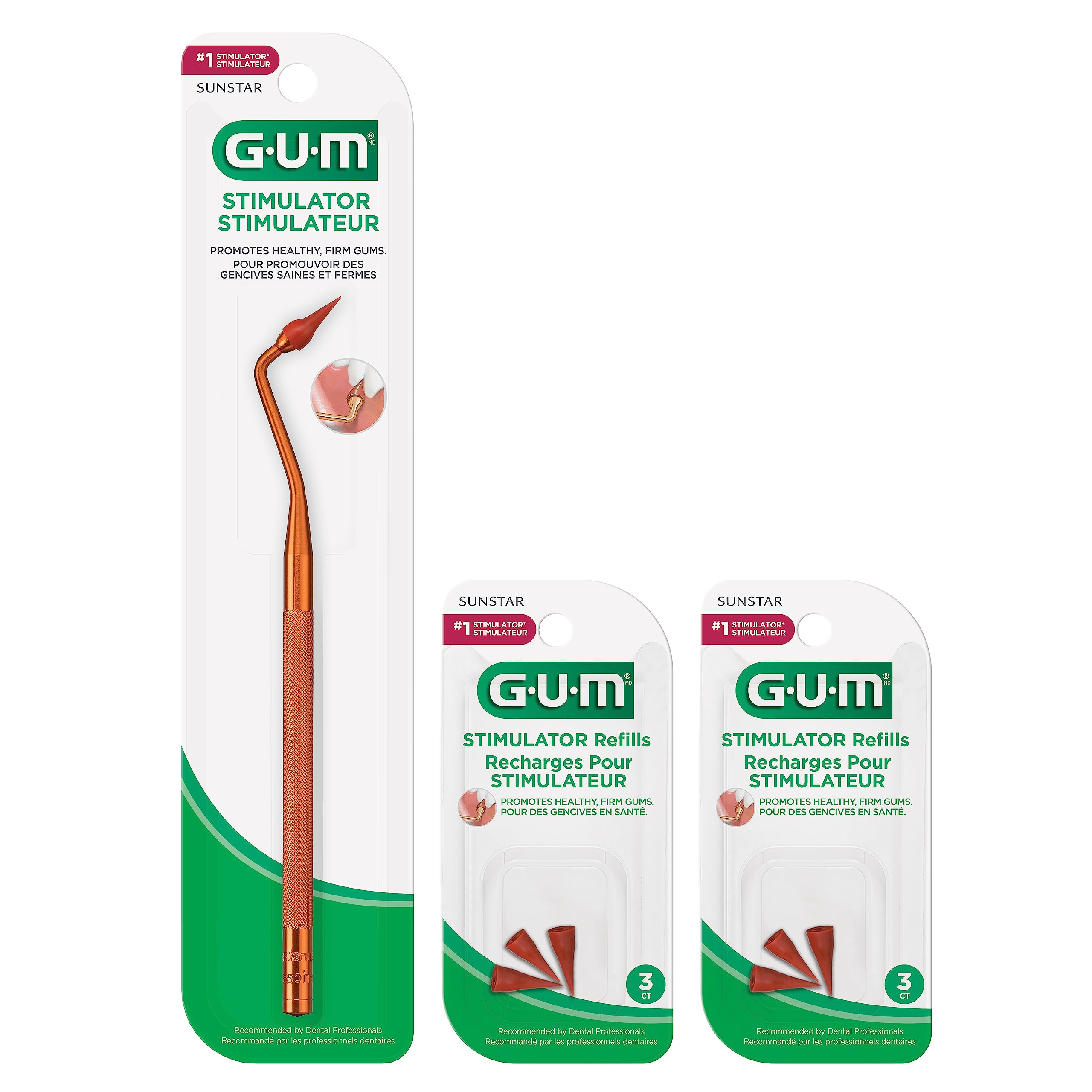 GUM Stimulator W/ 6 Convenient Refills Rubber Tip Replacements