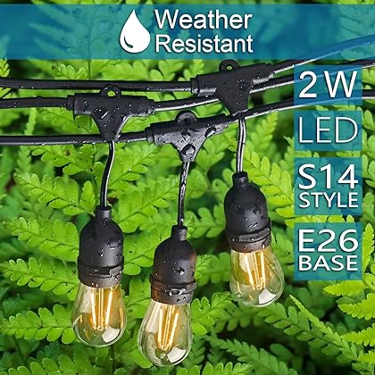 Banord Outdoor String Lights, Commercial Grade Patio Lights with 30 2W S14 Dimmable Shatterproof LED Bulbs Outdoor Lights, Heavy Duty Hanging Lights for Outdoor, Waterproof String Lights 96ft (2x48ft)