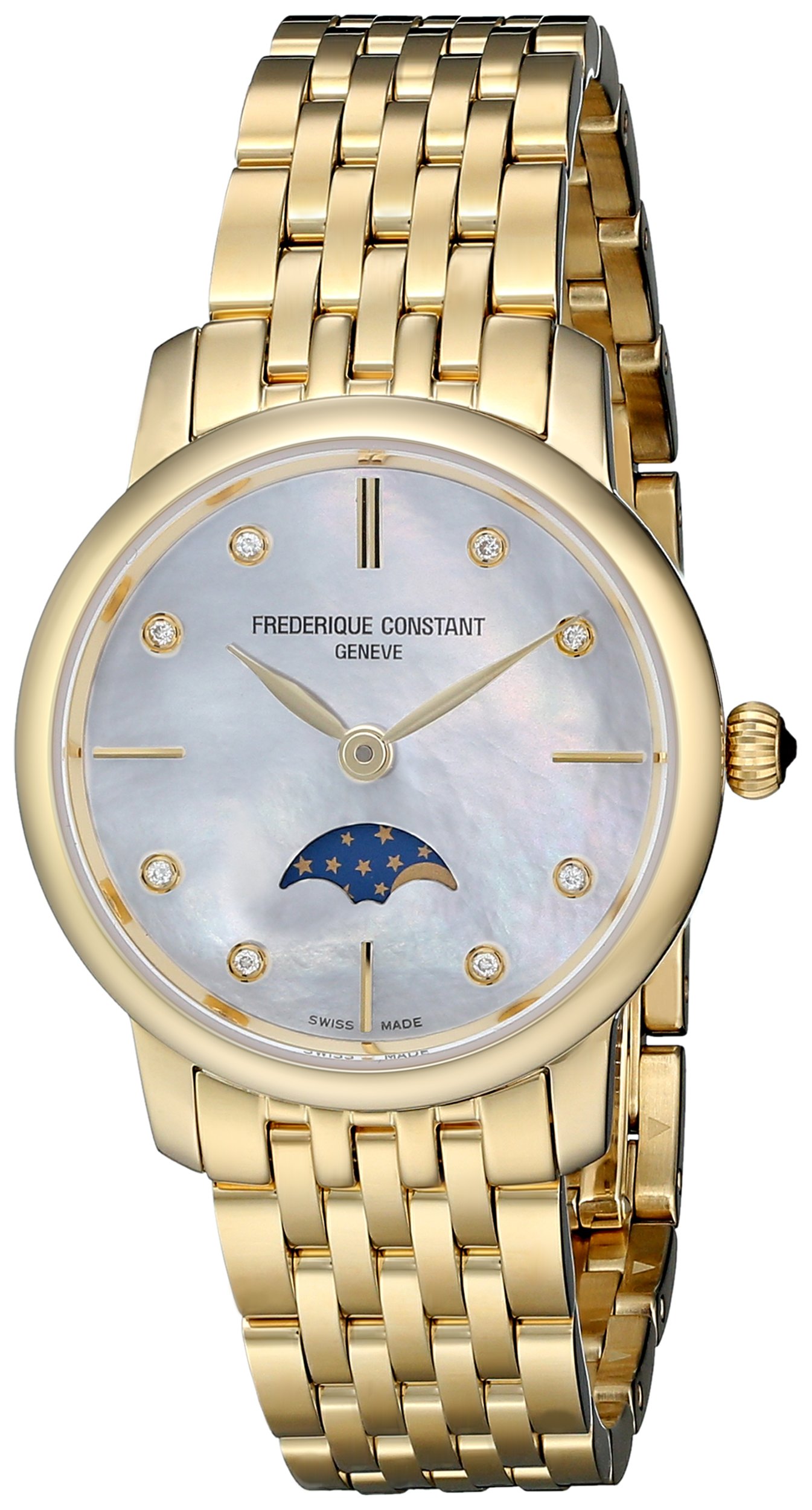 Frederique Constant Women's FC206MPWD1S5B Diamond-Accented Gold-Plated Stainless Steel Watch