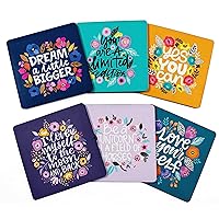Set of 6 Drink Coasters Decorative Non,Slip Cork Base 4-inch Square Printed Coasters Easy Clean- Feminist Quotes