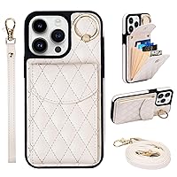 Keallce Case for iPhone 14 Pro Max 6.7'', Crossbody Wristlet Case Wallet with RFID Blocking Card Slots, Ring Stand, Flip Folio Leather Magnetic Protective Cover Women for iPhone 14 Pro Max 2022, Beige