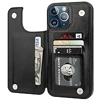Compatible with iPhone 13 Pro Max Wallet Case with Card Holder,PU Leather Kickstand Card Slots Case, Double Magnetic Clasp and Durable Shockproof Cover 6.7 Inch(Black)