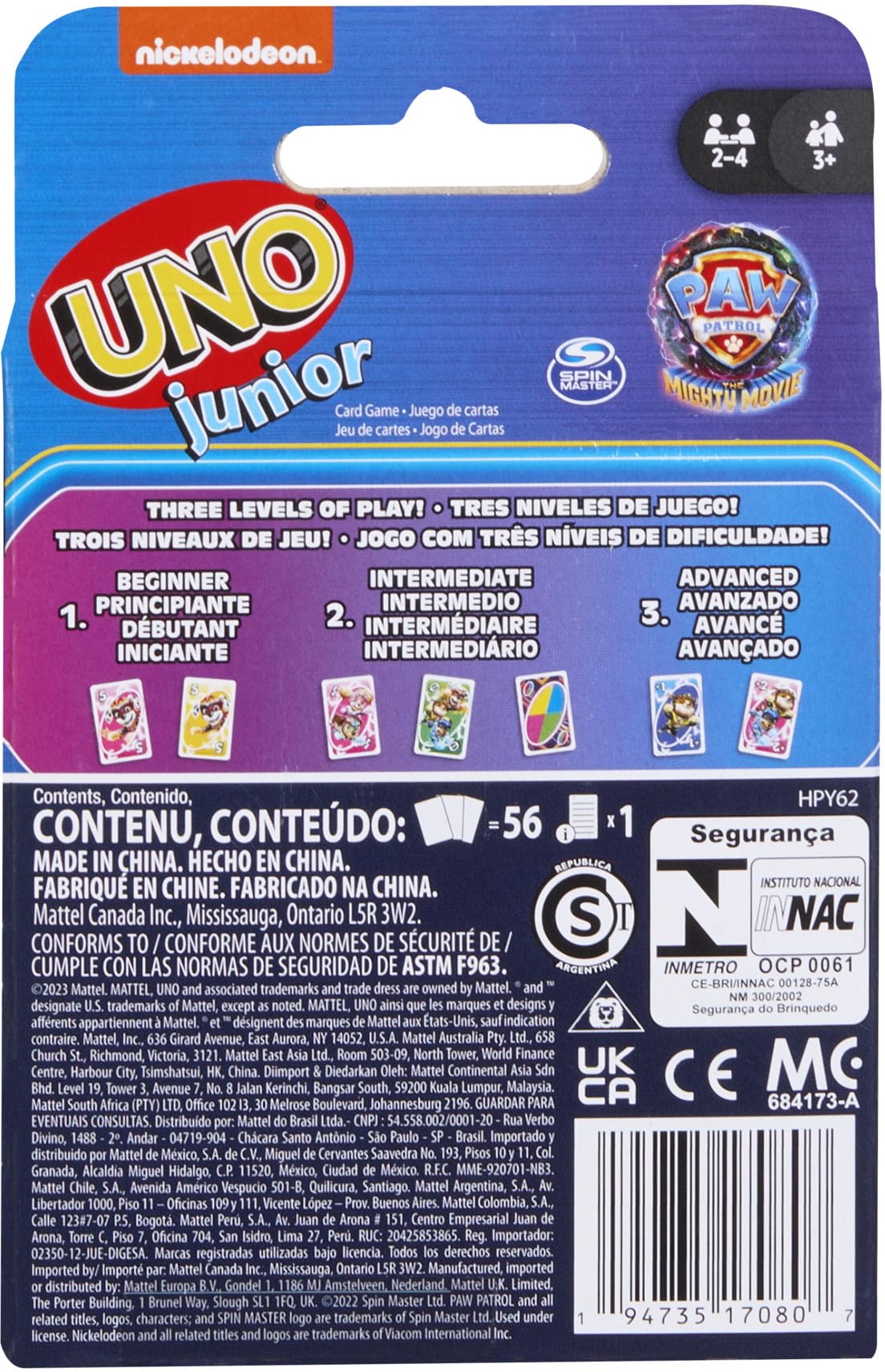 UNO Junior Paw Patrol: The Mighty Movie Kids Card Game for Family Night Featuring 3 Levels of Play