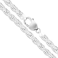 Sterling Silver Men's Diamond-Cut Rope Chain 3mm 3.3mm 3.7mm 4.7mm 5.4mm 6mm 7mm 8mm Solid 925 Italy Heavy Necklace