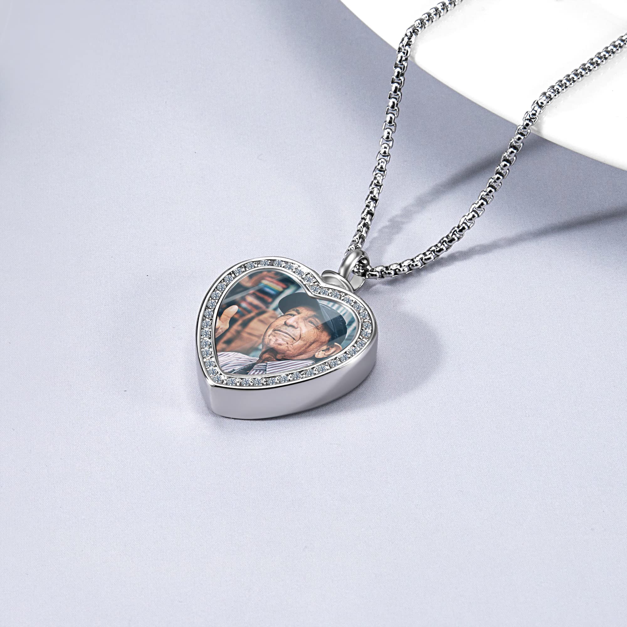 Fanery sue Customized Photo Urn Necklace for Ashes, Personalized Ashes Necklace with Picture Inside, Cremation Jewelry Ashes Keepsake Necklace for Women & Men