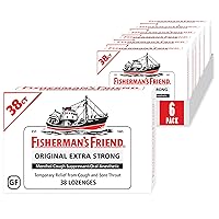 Fisherman's Friend Cough Drops, Cough Suppressant and Sore Throat Lozenges, Original Extra Strong, 10mg Menthol, 228 Drops (6 Packs of 38)