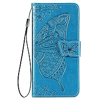 for Samsung Galaxy A15 Wallet Case, [Butterfly & Flower Embossed] Premium Leather Case Cover with Card Slots Kickstand Flip Case for Samsung Galaxy A15 (Blue)