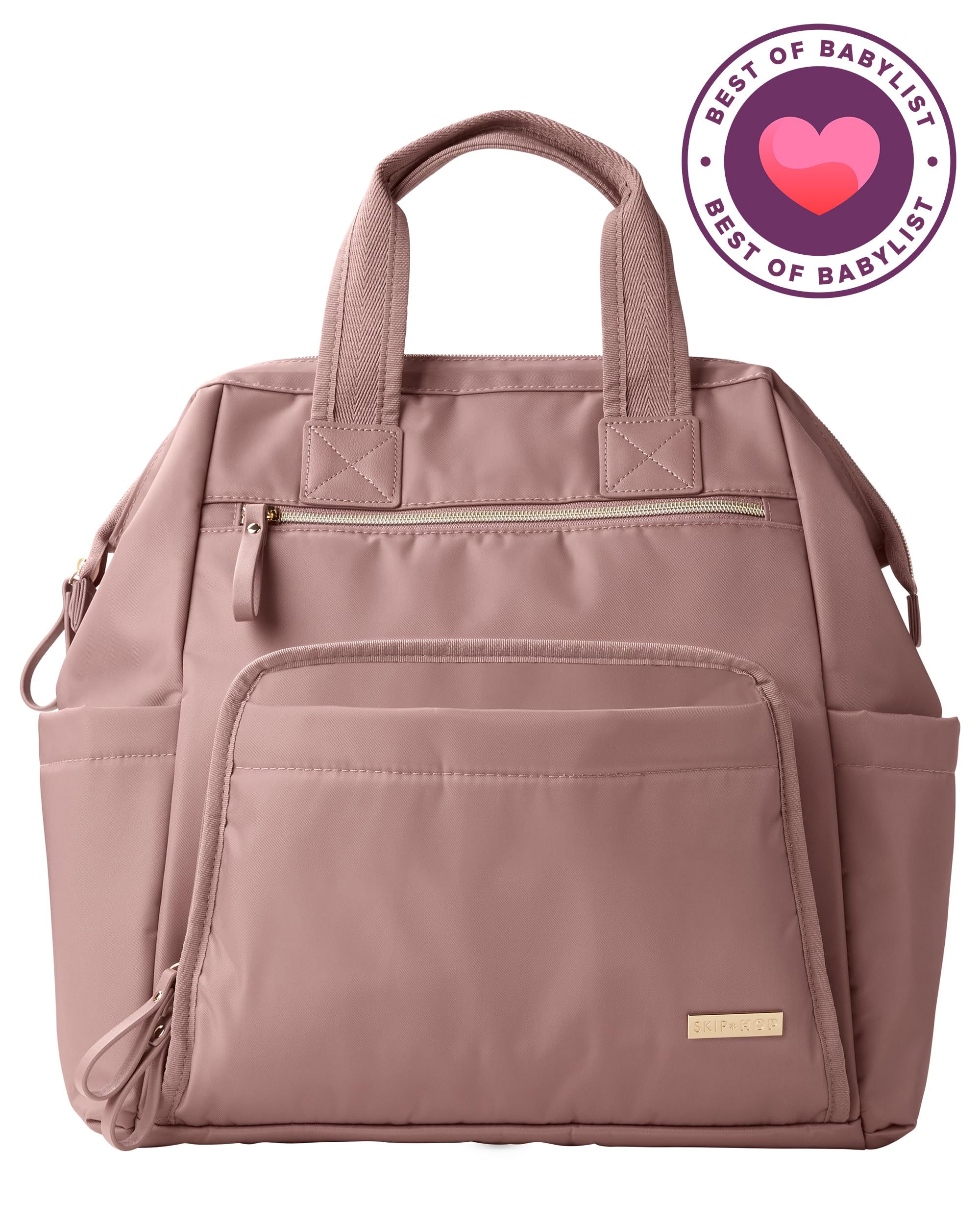 Skip Hop Diaper Bag Backpack: Mainframe Large Capacity Wide Open Structure with Changing Pad & Stroller Attachement, Dusty Rose