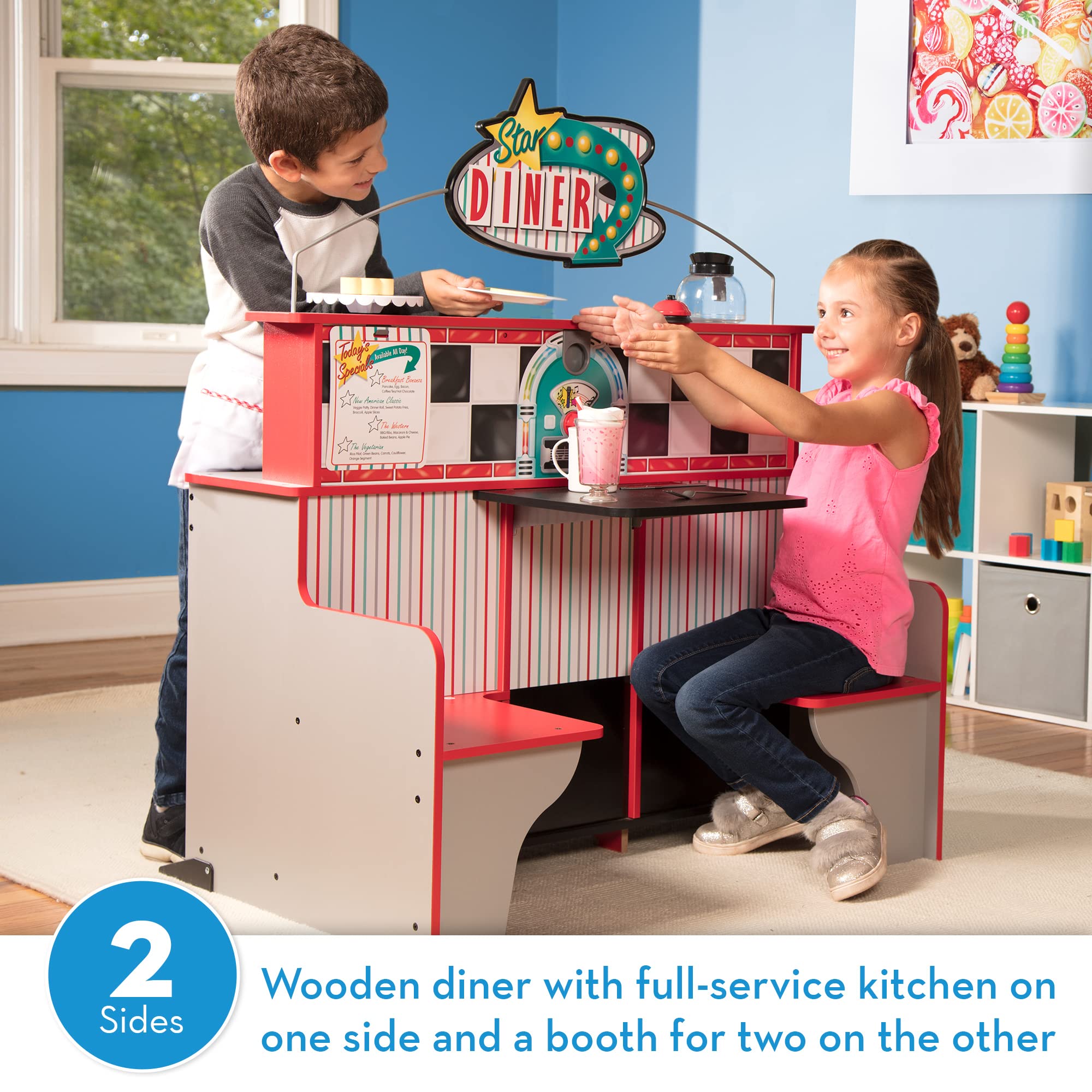 Melissa & Doug Double-Sided Wooden Star Diner Restaurant Play Space