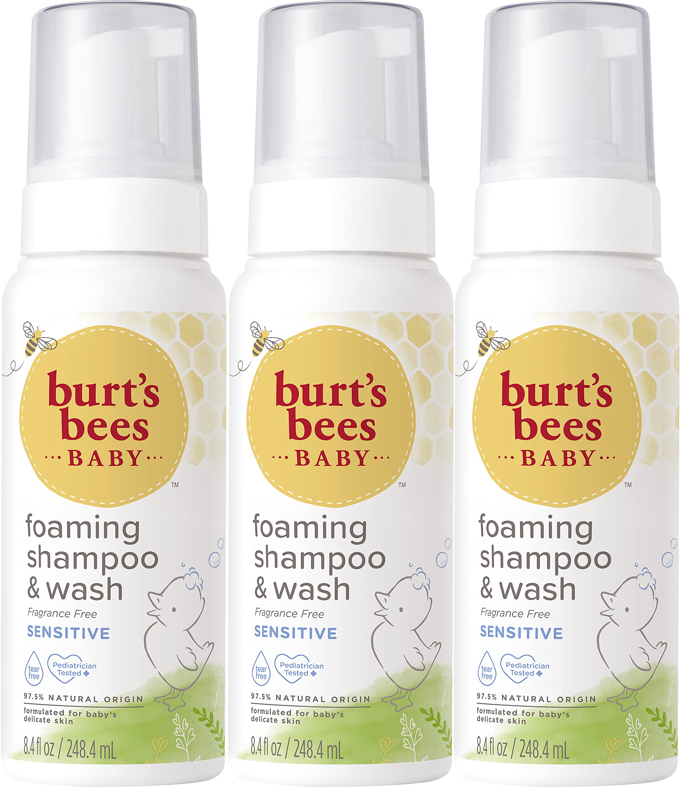 Burt's Bees Baby Sensitive Shampoo & Wash Set, Travel Size Tear Free Non Irritating Soap, Gentle Plant Based Formula, Pediatrician Tested, Fragrance Free - 8 oz (Pack of 3)