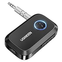 UGREEN 5.3 Aux Bluetooth Adapter for Car, [Greater Connection] Bluetooth Aux Adapter for Car, Bluetooth aux for Wireless Audio Receiver for Home Stereo/Wired Speaker, 15H Battery Life