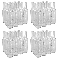North Mountain Supply 750ml Glass Bordeaux Wine Bottle Flat-Bottomed Cork Finish - 48 Bottles (4 Cases of 12) - Clear/Flint