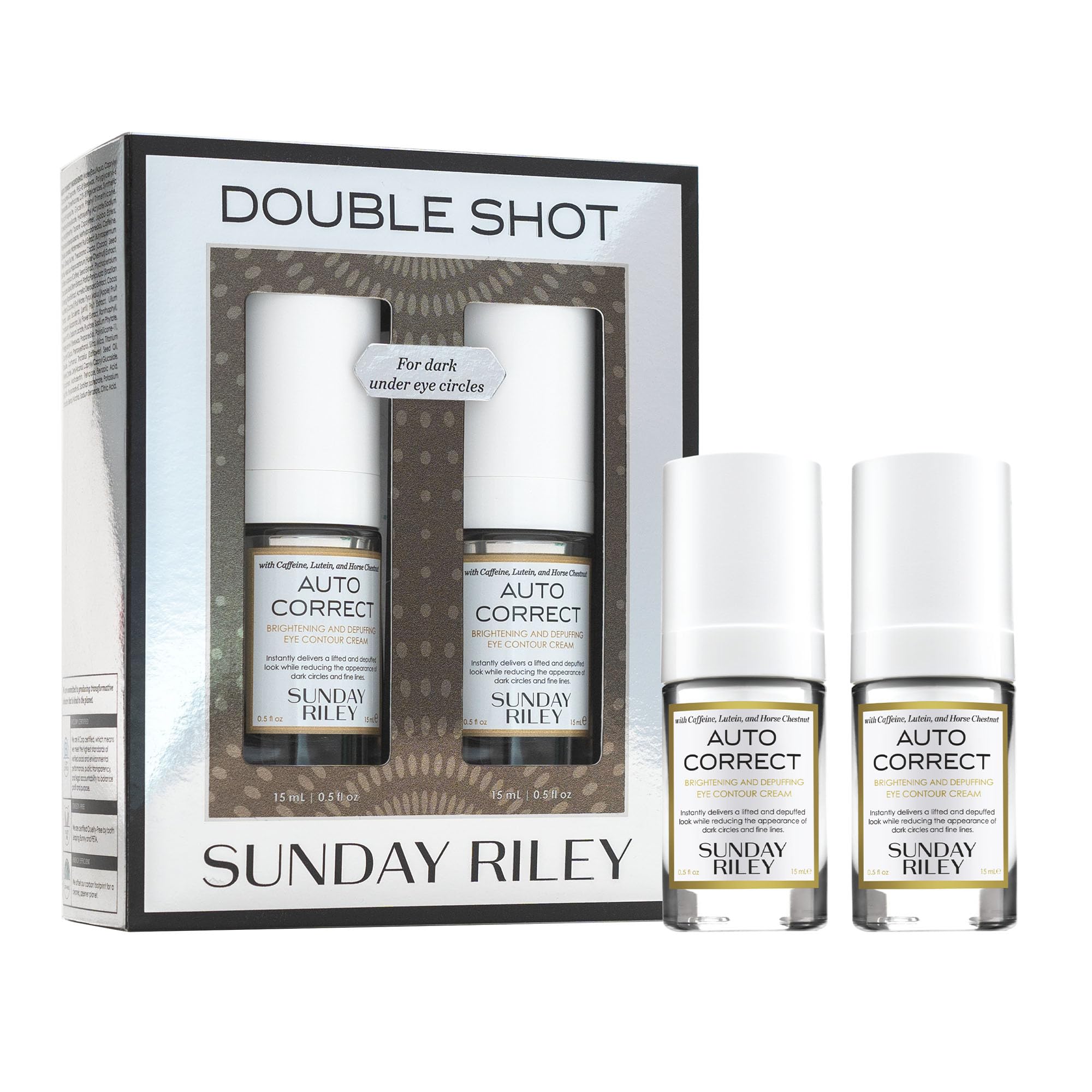 Sunday Riley Double Shot Auto Correct Eye Cream 0.5oz Duo Skincare Set