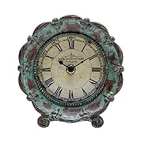 NIKKY HOME Table Top Clock, Vintage French Decorative Pewter Analog Desk Clock Battery Operated for Living Room Decor Shelf, Green