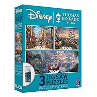 Ceaco - 3 in 1 Multipack - Thomas Kinkade - Disney - Mickey, & Minnie in Mexico, Aladdin, and Tangled- (1) 550 Piece, (1) 750 Pieces, (1) 700 Piece Jigsaw Puzzles