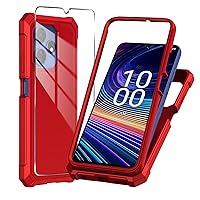 for Boost Mobile Celero 5G+ Plus 2024 (3rd Version) Case with Tempered Glass Screen Protector,Slim Soft Silicone Full-Body Protective Case (Red)