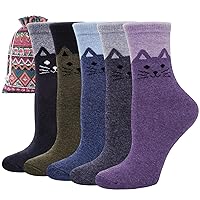 YSense Pack of 5 Womens Wool Socks Winter Warm Socks Crew Casual Hiking Socks Gifts