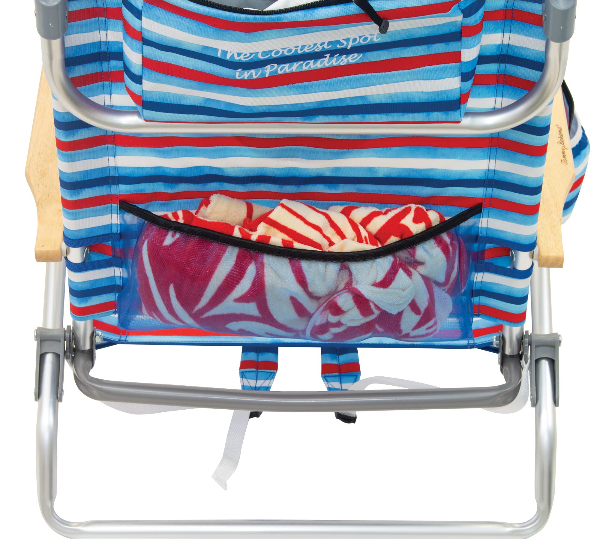 Tommy Bahama 5-Position Classic Lay Flat Folding Backpack Beach Chair, Aluminum , Red, White, and Blue Stripe