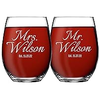 Set of 1, 2, 3, 4 Personalized 15oz Stemless Wine Glass - Engraved with Your Custom Text, Customized Wedding Party Glass Gifts (2)