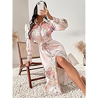 Fall Dresses for Women 2023 Floral & Paisley Button Through Belted Shirt Dress Dresses for Women