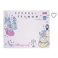 Disney Princess Pink, Aqua, Yellow & White Super Soft Milestone Baby Blanket, Pink, Aqua, Yellow, White
