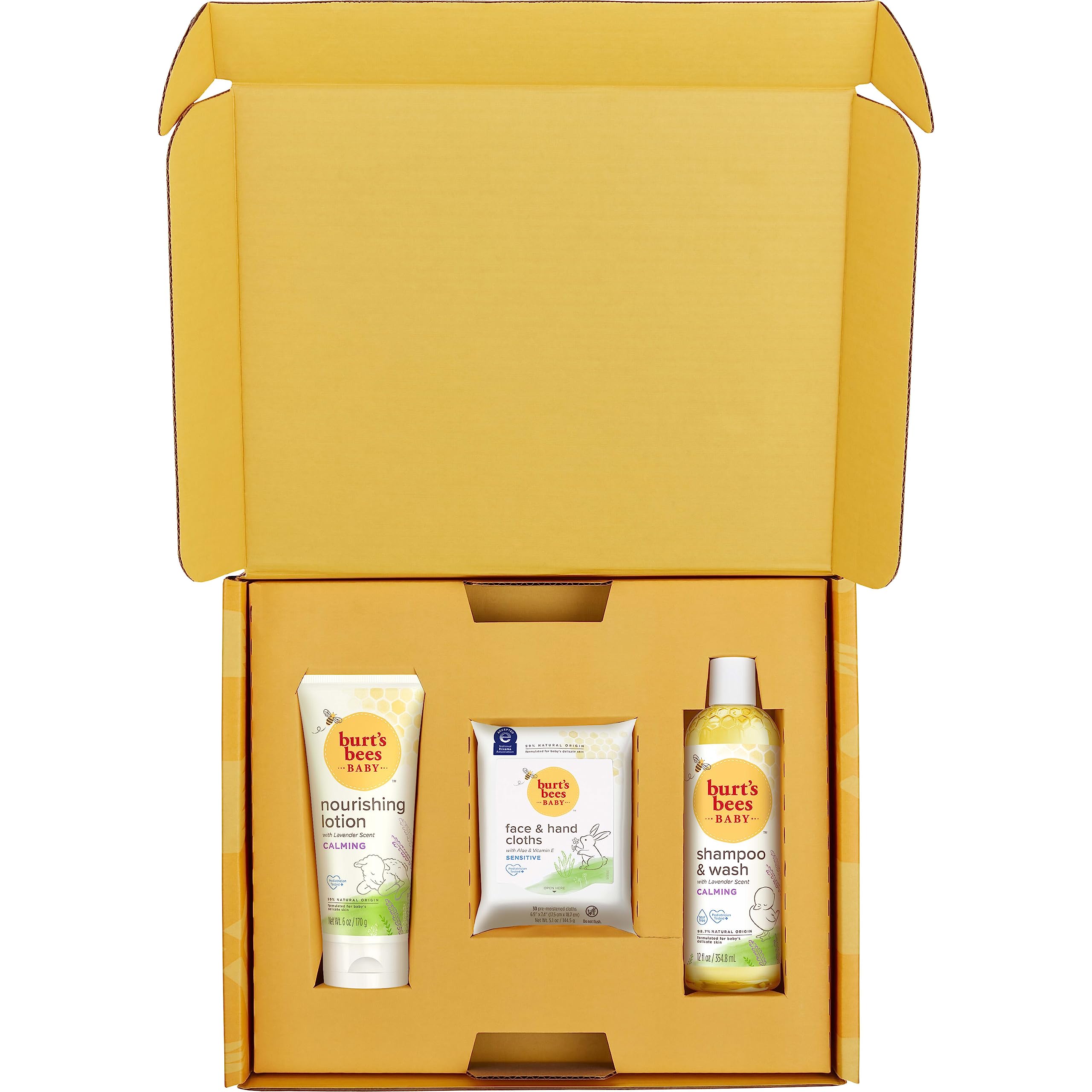 Burt's Bees Baby Gift Set for Baby Showers, Includes Baby Shampoo and Wash, Baby Body Lotion, Baby Wipes and Cloths, naturally-derived Origin Skincare, 1-Pack