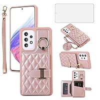 Phone Case for Samsung Galaxy A13 4G/5G Wallet Cover with Screen Protector Ring Stand Credit Card Holder Slot Crossbody Strap Lanyard Leather Cell A04s M13 G5 A 13 LTE 13A 2022 Women Girls Rose gold