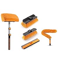 20 Foot Exterior House Cleaning Brush Set & Flexible Ceiling Fan Duster with 5-12 ft Extension Pole // Vinyl Siding Brushes with Telescopic Extendable Pole & Window Cleaning Squeegee Tool