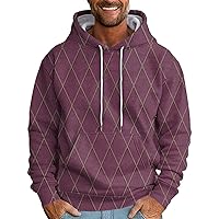 Mens Hoodies,Graphic Drawstring Pullover Hoodies Long Sleeve Hooded Sweatshirt Tops with Plaid Printed Streetwear