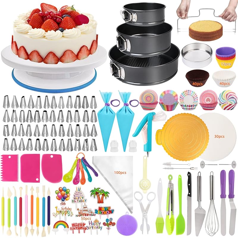 Amazon.com: Cake Decorating Supplies, 507 PCS Cake Decorating Kit 3 Packs  Springform Cake Pans, Cake Rotating Turntable, 48 Piping Icing Tips, 7  Russian Nozzles, Chocolate Mold Baking, Mother's Day Gift Ideas : Home &  Kitchen