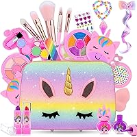 Travel Bag & Makeup Kit for Kids, Washable Cosmetic Set as Princess Birthday Gift Toy with Bag, Children Cosmetic Beauty Set for Girls Age 4 5 6 7 8 9 10 Year Old (Pink Bag)