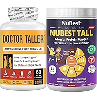 Tall Growth Protein with Chocolate Flavor + Doctor Taller 60 Vegan Capsules Bundle Height Growth Aged 8+ & Teens - Support Height Growth, Bone Strength, Bone Growth and Overall Health