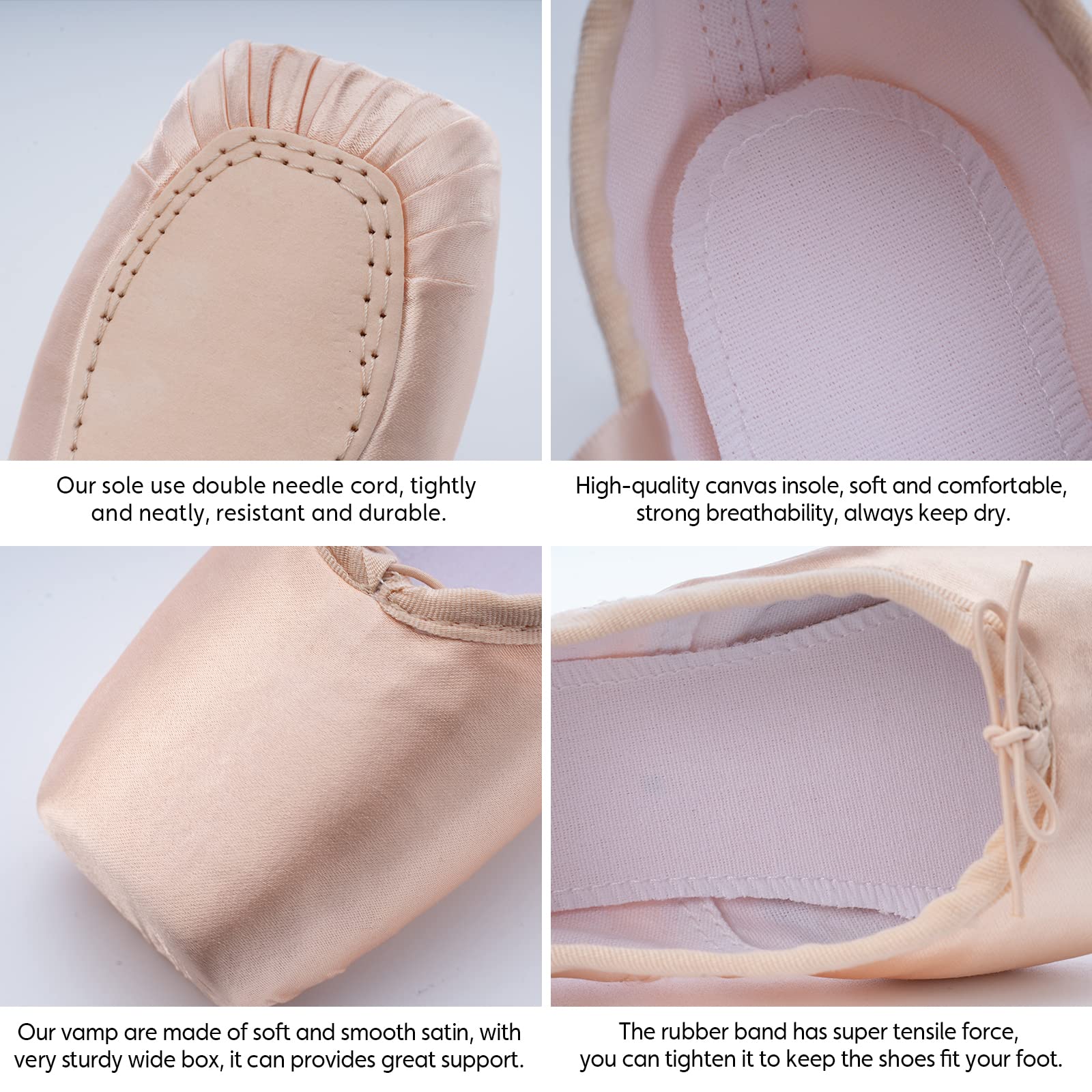 DoGeek Satin Pointe Shoes for Girls and Ladies Professional Ballet Dance Shoes with Ribbon for School or Home (Choose One Size Larger)