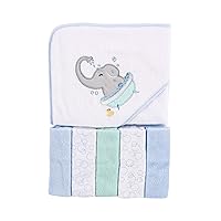 Luvable Friends Unisex Baby Hooded Towel with Five Washcloths, Elephant Bath, One Size