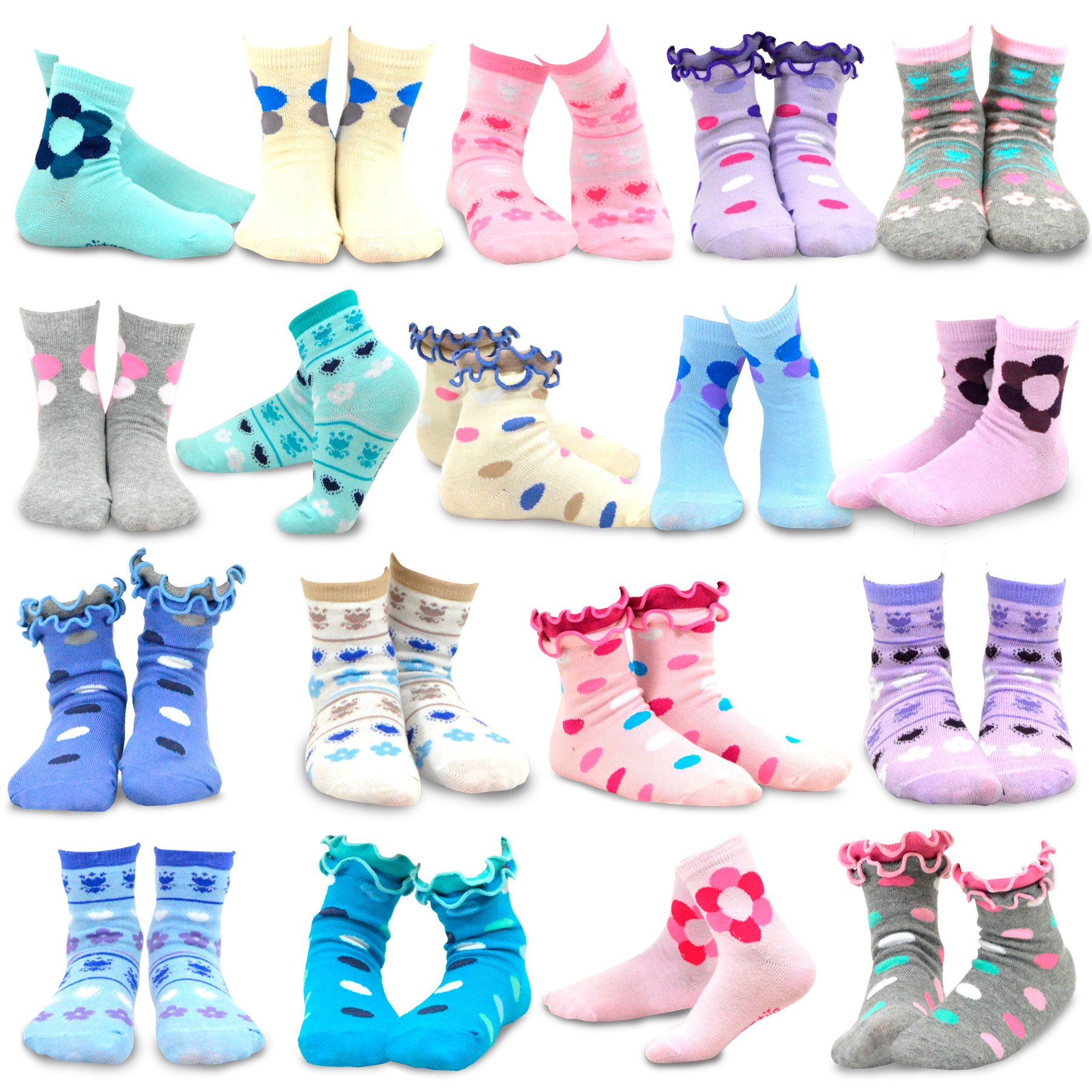 TeeHee Little Girls and Toddler Cute Novelty and Fashion Cotton Crew Socks 18 Pair Pack Gift Box